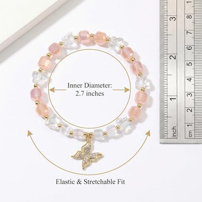 jasonking Butterfly Crystal Stretch Bracelet for Women,Birthday Gift for Mothers,Mother's Day gift - color: light yellow