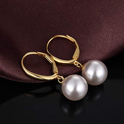 Pearl Earrings for Women Pearl Leverback Earrings 925 Sterling Silver - color: C3-yellow-leverback