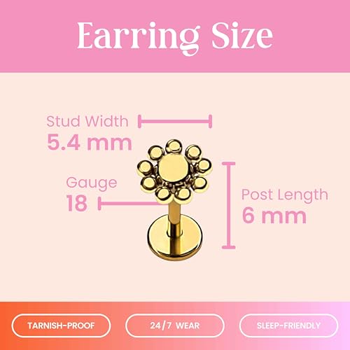 Sun Flat Back Stud- Hypoallergenic Titanium Women's Earring