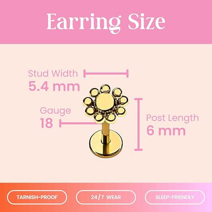 Sun Flat Back Stud- Hypoallergenic Titanium Women's Earring