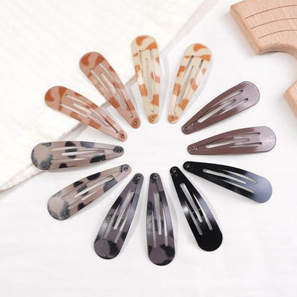 50Pcs 2Inch Hair Snap Clips Leopard Print Cute Hair Pins for Women Girls | Leopard Solid Mix Color Snap Clips 10 Colors 5cm Metal Hair Barrettes Durable Material Clips - color: Leopard