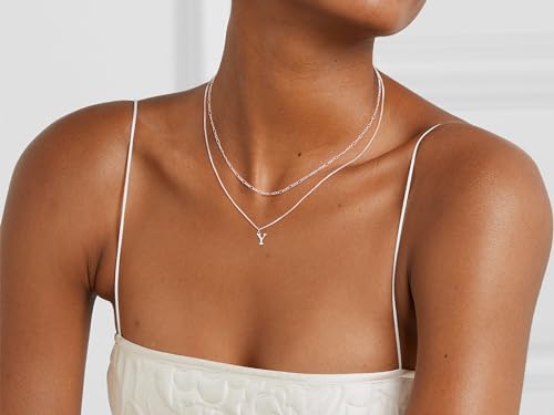 MBW Dainty Silver Layered Initial A-Z Pendant Necklaces for Women Thin | Simple Waterproof 925 Silver Plated Necklace Figaro Choker Monogram Name Jewelry Set Personalized - color: Silver InitIal NK-Y
