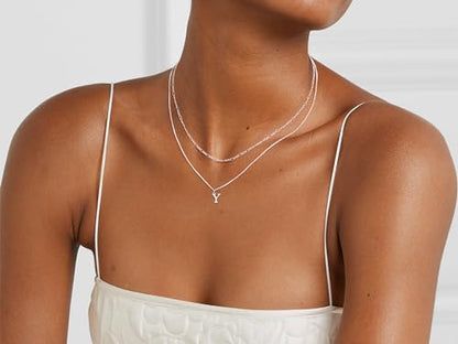 MBW Dainty Silver Layered Initial A-Z Pendant Necklaces for Women Thin | Simple Waterproof 925 Silver Plated Necklace Figaro Choker Monogram Name Jewelry Set Personalized - color: Silver InitIal NK-Y