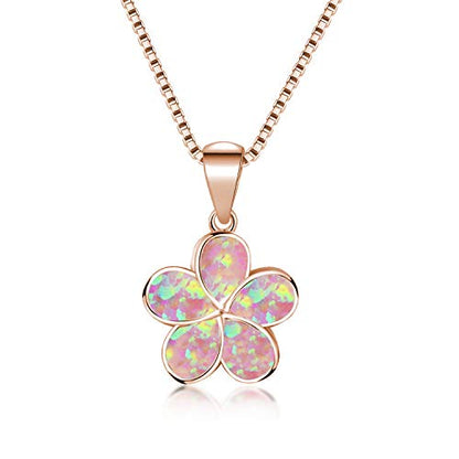 CiNily Opal Leaf/Flower Pendant Necklace for Women Silver Plated Jewelry Gift - color: Flower-Rose Gold