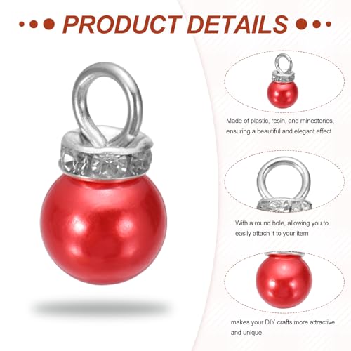 MECCANIXITY 100Pcs Imitation Pearl Pendant 10mm Faux Pearl Beads with Rhinestone for Dangle Jewelry Making Earrings Necklace Bracelets Crafts, Red - color: Red