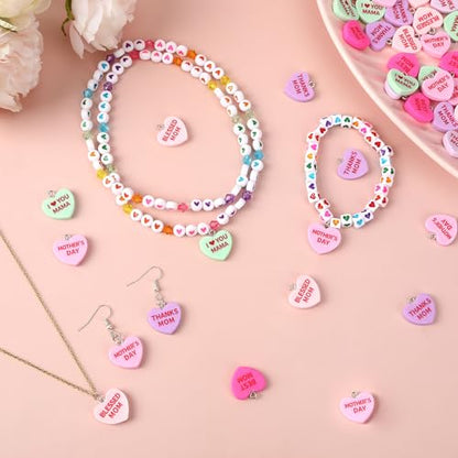 64 Pcs Mother's Day Resin Charms, Mom Conversation Heart Charm | Love Mama Mom Pendants, DIY Crafts, Bracelet Necklace Earrings Jewelry Making, Decorations Accessories - style: Mother's Day Style