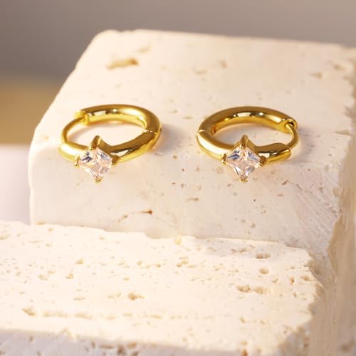316L Surgical Steel Birthstone Hoop Earrings for Women | Lightweight, 5A Cubic Zirconia, Hypoallergenic, Lead & Nickel Free, 8mm Huggie Hoops - color: 18k gold-plated: 04. April (Diamond)
