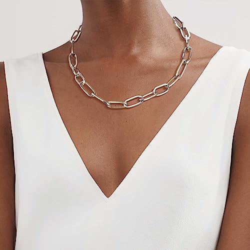 LANE WOODS Chunky Gold Necklace and Bracelet Set for Women, Paperclip Chain | Matching necklace and bracelet set, polished paperclip links, chunky statement style for layering, daily wear, and gifting - color: silver