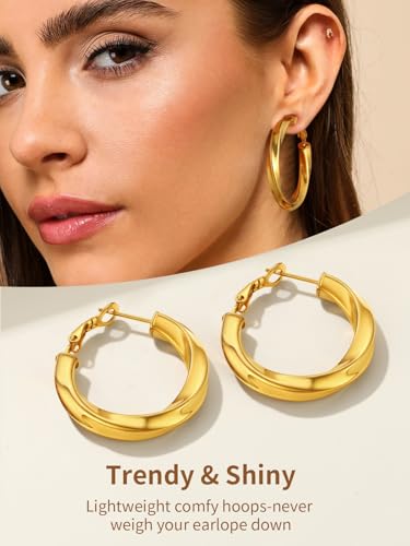FindChic Twisted Hoop Earrings for Women, Silver/Black/14K Gold Plated Hypoallergenic Hollow Tube Rounded Loop Earrings, 30mm/40mm/60mm/80mm Hoops with Custom Name Options and Gift Box - color: c.Gold, size: 40MM