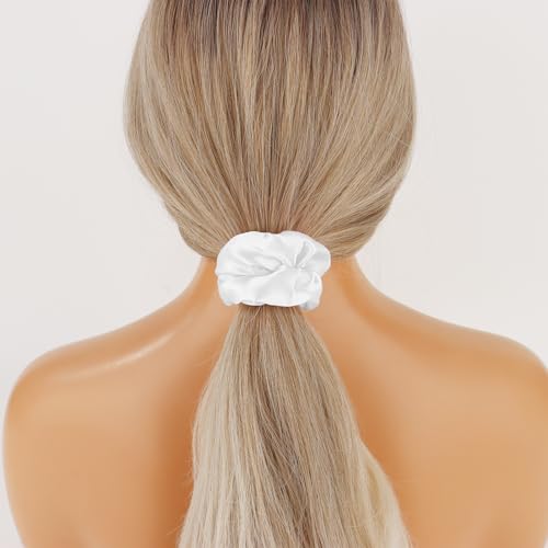 16 Pcs Satin White Scrunchies Bridesmaid Proposal Gifts Hair Ties Scrunchies for Women Girls Bachelorette Party Favors (white) - color: white