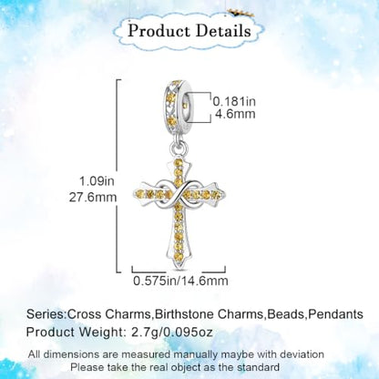 HappyStar 925 Sterling Silver Charms Infinity Design Birthstone Charms for Bracelets with 5A Cubic Zirconia Cross Necklace for Women Dangle Pendant Compatible Pandora Bracelets Happy Birthday Gifts - color: 92-November Birthstone Charms
