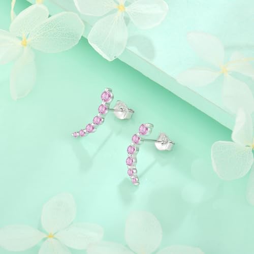 Starchenie 925 Sterling Silver Climber Earring Ear Crawler Stud Earrings for Women - color: Pink Tourmaline