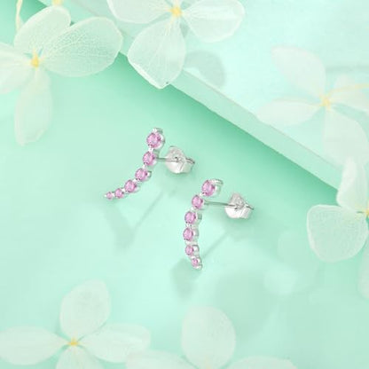 Starchenie 925 Sterling Silver Climber Earring Ear Crawler Stud Earrings for Women - color: Pink Tourmaline