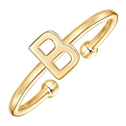 PAVOI 14K Gold Plated Initial Letter Ring for Women, Adjustable Band | Thin Initial Band - Dainty Fashion Jewelry Gifts - style: - B