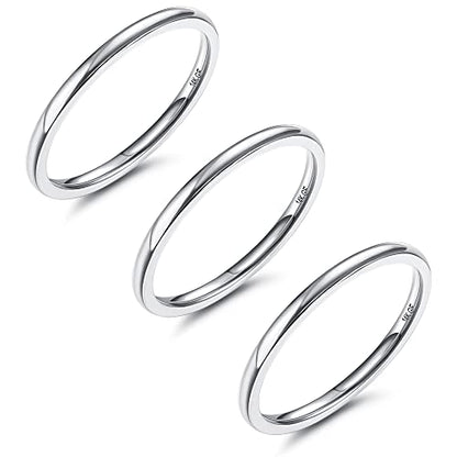 LOYALLOOK 1.5mm Silver Rings for Women Non Tarnish Stainless Steel Rings | Thin Stackable Band Rings Plain Knuckle Rings Thumb Pinky Midi Stacking Rings - color: Silver Tone