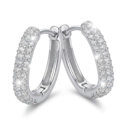 U Shaped Hoop Earrings for Women - Cubic Zirconia Pave Huggie Earrings, Skin-Friendly Geometric Jewelry for Anniversary & Daily Wear, Gift for Her - color: Silver