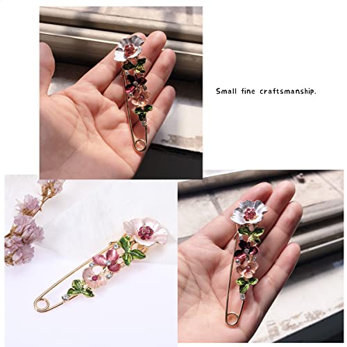 Flower Safety Decorative Pins Brooch Clip, 2PCS Crystal Flower Safety Decorative Brooches Pins, Metal Flower Safety Decorative Pins for Clothing Scarves Shawl Buttons Christmas Gift