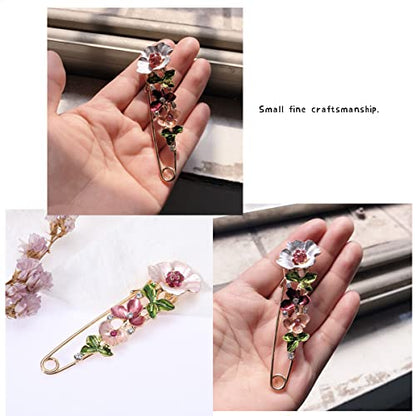 Flower Safety Decorative Pins Brooch Clip, 2PCS Crystal Flower Safety Decorative Brooches Pins, Metal Flower Safety Decorative Pins for Clothing Scarves Shawl Buttons Christmas Gift