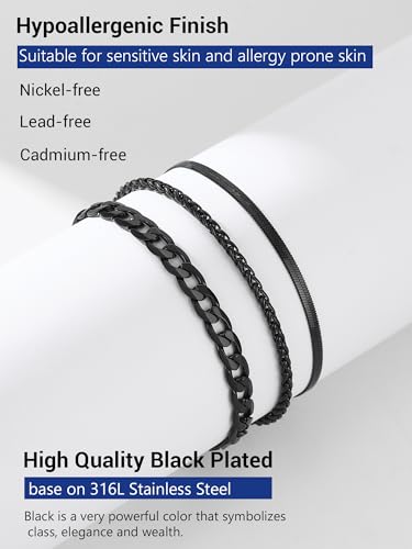 PROSTEEL Trendy Handcuffs Design/Customize Words Ankle Bracelet For Women, 316L Stainless Steel Anklets Silver/Gold/Black Tone, Hypoallergenic, Come with Box - style: 04.3 Layered-Cuban-Black