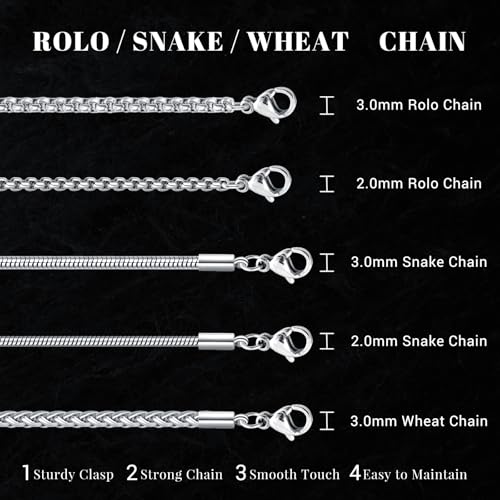 Eusense Stainless Steel Chain Necklace for Men Women Rolo/Wheat/Snake/Box Chain, 2-3MM, 20-24 Inches with Delicate Gift Box - color: Rose Gold-Plated, size: 22+2 Inches Length, style: Rolo Chain-3MM Width