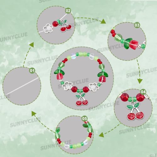 SUNNYCLUE 1 Box DIY 6 Sets Christmas Bracelet Making Kit Cherry Charms Metal Alloy Enamel Green Leaves Red Fruits Food Cherry Dangle Baking Painted Glasses Beads Charm for Jewelry Making Kits Starter - style: Cherry 1