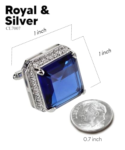 Large Big Square Crystal Color Stone Cuff Links for Men – Tuxedo Suit Accessories, Cufflinks for Men - style: Royal/Silver
