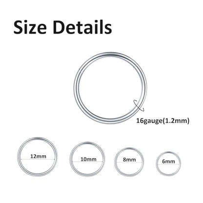 4/8Pcs 20G 18G 16G Nose Rings Hoops Surgical Steel | Nose Seamless Hinged Clicker Segment Septum Lip Rings Conch Tragus Cartilage Daith Rook Piercing Jewelry 6mm 8mm 10mm 12mm - color: Silver, size: 16G*(6/8/10/12mm)-8pcs