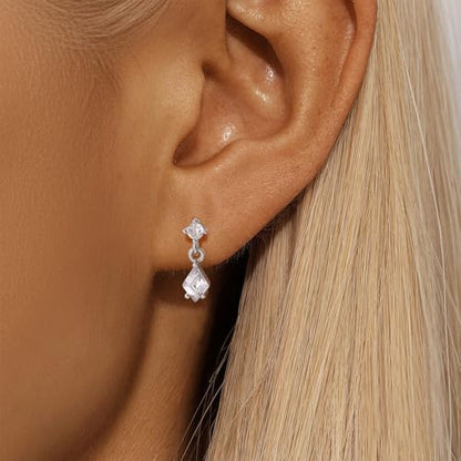 Crystal Drop Dangle Earrings Gold Silver Sparkling CZ Teardrop Earrings Elegant Lightweight Jewelry - color: Silver