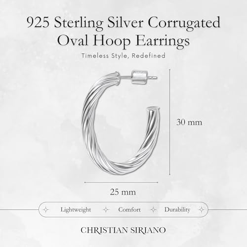 18K Gold Plated Sterling Silver Earrings for Women – Pure & Polished, Twist, Square, Hinged Tube, Abstract & Heart Shape Hoops – Lightweight, Hypoallergenic, Non-Tarnish Jewelry (Sizes: 3x35mm-46x30mm) - color: Silver, size: Twist Hoop (4x25x30mm)