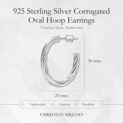 18K Gold Plated Sterling Silver Earrings for Women – Pure & Polished, Twist, Square, Hinged Tube, Abstract & Heart Shape Hoops – Lightweight, Hypoallergenic, Non-Tarnish Jewelry (Sizes: 3x35mm-46x30mm) - color: Silver, size: Twist Hoop (4x25x30mm)