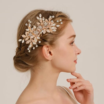Bridal Hair Accessories Bright Gold Handmade Rhinestone Wedding Hair Duckbilled Clip for Brides, Wedding Head Pieces for Women and Bridesmaids Flower Girls - color: Bright KC Gold