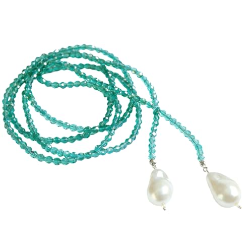 Crystal Beaded Lariat Necklace with Baroque Pearl Drops, Adjustable Y-Shaped Wrap Choker, Elegant Layered Chain Jewelry for Women Daily & Formal Wear - color: green