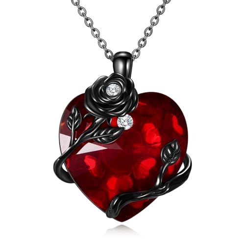 Halloween Necklace 925 Sterling Silver Black Rose Rib Cage Heart Pendant Necklace Halloween Jewelry Gifts for Women Gothic Party - style: Black Rose