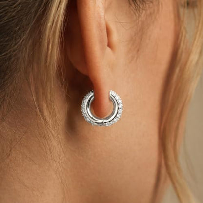 Gokeey Cubic Zirconia Hoop Earrings for Women, Sterling Silver Plated Small Huggie Hoops CZ Pave Chunky Thick Earrings Non Tarnish Hypoallergenic Lightweight Jewelry April Birthstone Gifts - color: Silver