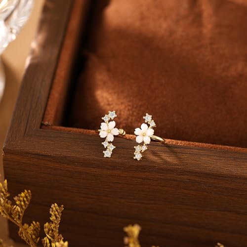 Carffordo 3Pcs Ear Cuffs Non Piercing for Women, Dainty Clip on Earrings | Trendy 14K Gold Plated Ear Cuff with Cubic Zirconia, Fake Piercing Cartilage Earrings, Lightweight Jewelry for Daily Wear - color: 1pair-flower