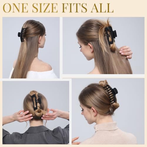 Black Hair Clips for Women -8 Pack 4.3 Inch Large Matte Banana Claw Clips for Women Thin Thick Curly Hair, Big Strong Hold jaw - color: Black