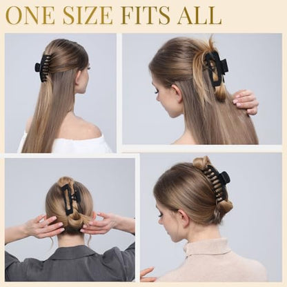 Black Hair Clips for Women -8 Pack 4.3 Inch Large Matte Banana Claw Clips for Women Thin Thick Curly Hair, Big Strong Hold jaw - color: Black