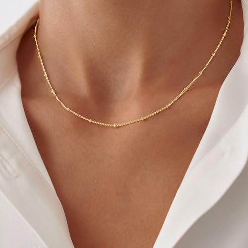Turandoss Gold Layered Necklaces for Women Dainty 14K Gold Plated Chain Set | Stack Cuban Link Chain Necklace Personalized Lip Satellite Flat Curb Link Necklaces for Women Trendy Set - color: Satellite Chain