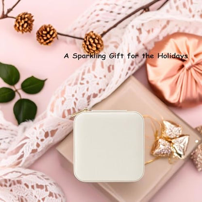 VLANDO Small Travel Jewelry Box Organizer Display Case for Girls Women Gift Rings Earrings Necklaces Storage, Beige - color: Beige