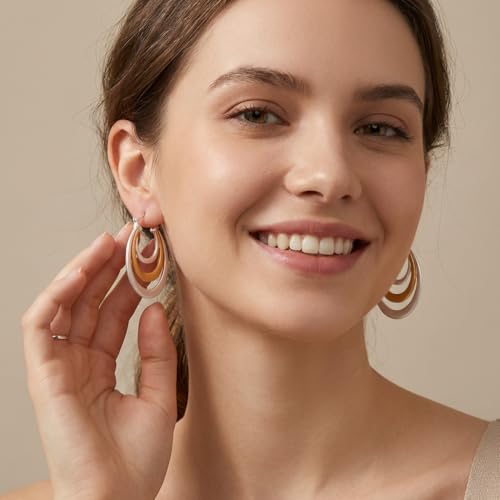 Antique Gold Hammered Disc Drop Earrings Boho Earrings with Two Tone Jewelry Gift - color: EH22698A