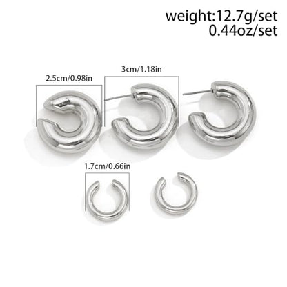 Chunky Gold Huggie Earrings Sets for Women Vinatge Non Piercing Ear Cuff Statement Earrings Personalized Large Clip On Hoop Earrings Fashion Jewelry - color: Silver