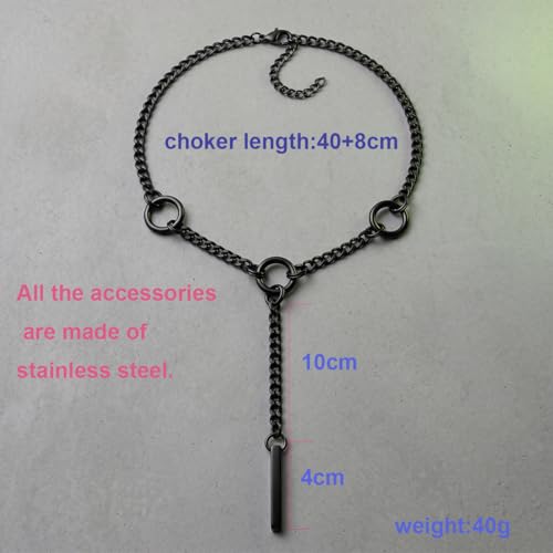MIFYNN Slip Chain Necklace Stainless Steel Punk Rock Bar Pendant Choker Necklaces Adjustable Handmade Boho Long Lariat Necklace Statement Day Collar for Women - style: Black drop bar