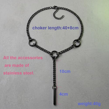 MIFYNN Slip Chain Necklace Stainless Steel Punk Rock Bar Pendant Choker Necklaces Adjustable Handmade Boho Long Lariat Necklace Statement Day Collar for Women - style: Black drop bar