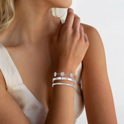Gold Bangle Bracelets for Women -2PCS Friendship & Love Bangle Bracelet Clover Nail Bracelet Stack Set Trendy Non-Tarnish Stainless Steel Jewelry Gifts for Mom Wife Her - color: Silver 3pcs