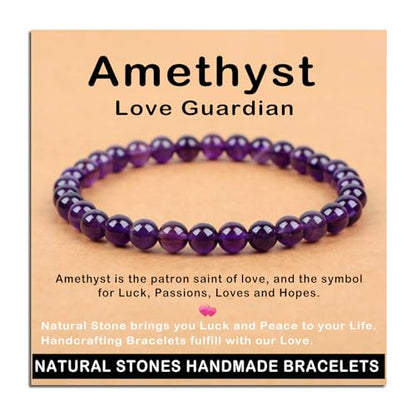 AD Beads Handmade Gemstone Stretch Elastic Bracelet Crystal Healing Reiki Nature's Beauty and Spiritual Essence Unisex (6mm, Amethyst (Love Guardian)) - color: Amethyst (Love Guardian), size: 6mm