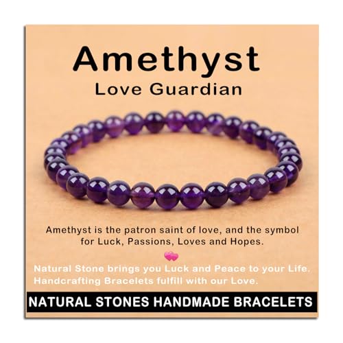 AD Beads Handmade Gemstone Stretch Elastic Bracelet Crystal Healing Reiki Nature's Beauty and Spiritual Essence Unisex (6mm, Amethyst (Love Guardian)) - color: Amethyst (Love Guardian), size: 6mm