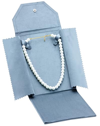 Velvet Necklace Jewelry Travel Folder Storage Display Case (Light Ocean Blue) - color: Light Ocean Blue