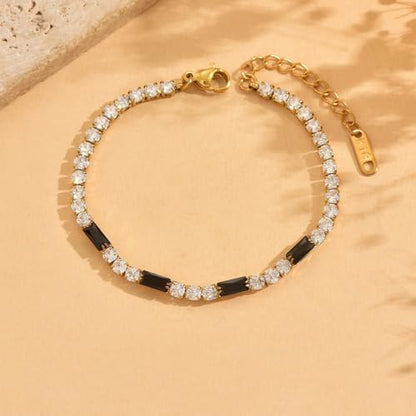 Tennis Bracelet for Women 18K Gold Plated White Red Green Black Blue Pink 3mm Cubic Zirconia Bracelet Dainty Diamond Adjustable Bracelet Trendy Jewelry Gift - color: Black Tennis-Gold