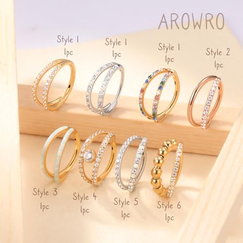 AROWRO Conch Piercing Jewelry Nose Rings Hoops Septum Cartilage Helix Rook | Surgical Steel Gold Silver Cartilage Earrings for Women Tragus Helix Piercing Jewelry 16G 18G 20G With Cubic Zirconia Opal - color: Silver-D3 Opal, size: 16G(1.2mm)-10mm