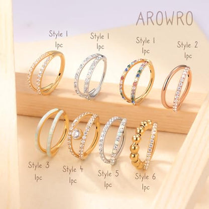 AROWRO Conch Piercing Jewelry Nose Rings Hoops Septum Cartilage Helix Rook | Surgical Steel Gold Silver Cartilage Earrings for Women Tragus Helix Piercing Jewelry 16G 18G 20G With Cubic Zirconia Opal - color: Silver-D3 Opal, size: 16G(1.2mm)-10mm